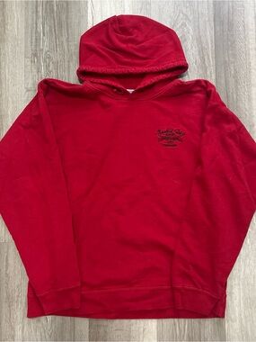 Men's Red Hooded Pullover Sweatshirt with Subtle Chest Logo